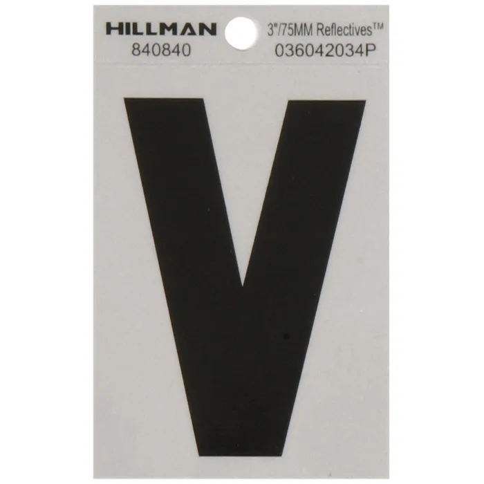 HILLMAN 3 in. Reflective Black Vinyl Self-Adhesive Letter V 1 pc (Pack of 6)