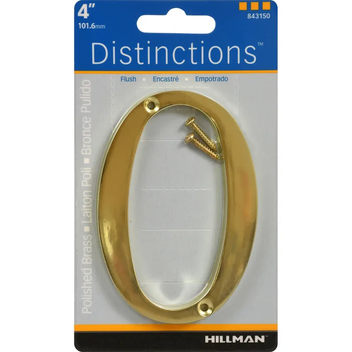 HILLMAN Distinctions 4 in. Gold Zinc Die-Cast Screw-On Number 0 1 pc (Pack of 3)