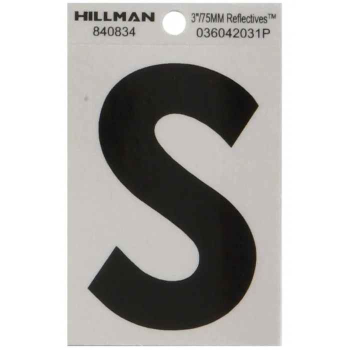 HILLMAN 3 in. Reflective Black Vinyl Self-Adhesive Letter S 1 pc (Pack of 6)