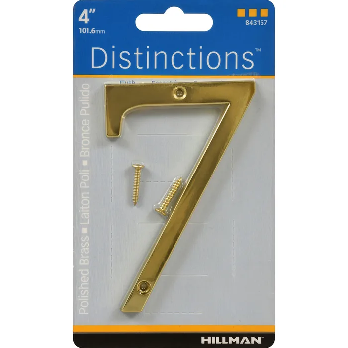 HILLMAN Distinctions 4 in. Reflective Gold Zinc Die-Cast Screw-On Number 7 1 pc (Pack of 3)