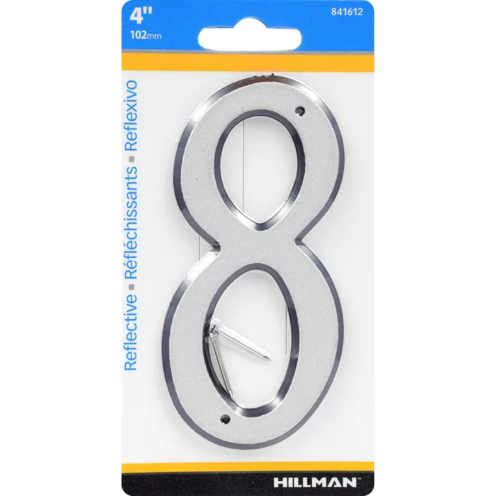 HILLMAN 4 in. Reflective Silver Plastic Nail-On Number 8 1 pc (Pack of 3)