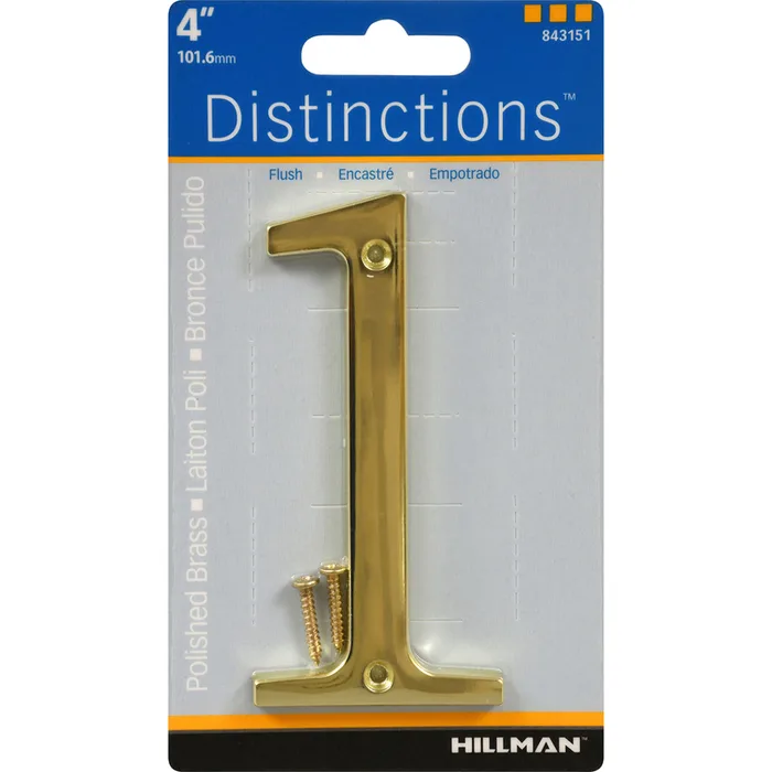 HILLMAN Distinctions 4 in. Reflective Gold Metal Screw-On Number 1 1 pc (Pack of 3)