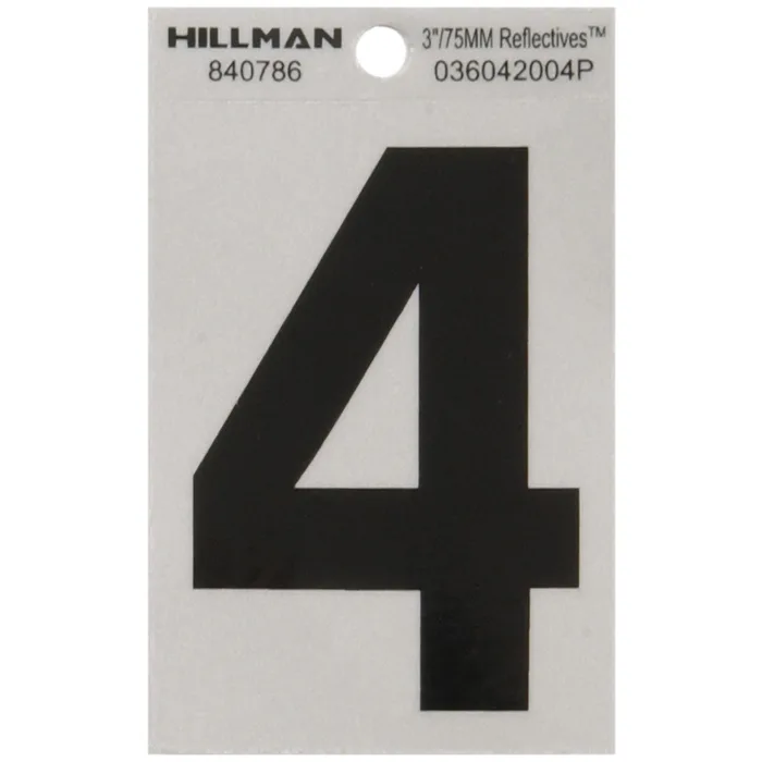 HILLMAN 3 in. Reflective Black Vinyl Self-Adhesive Number 4 1 pc (Pack of 6)