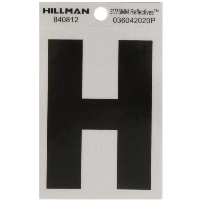 HILLMAN 3 in. Reflective Black Vinyl Self-Adhesive Letter H 1 pc (Pack of 6)