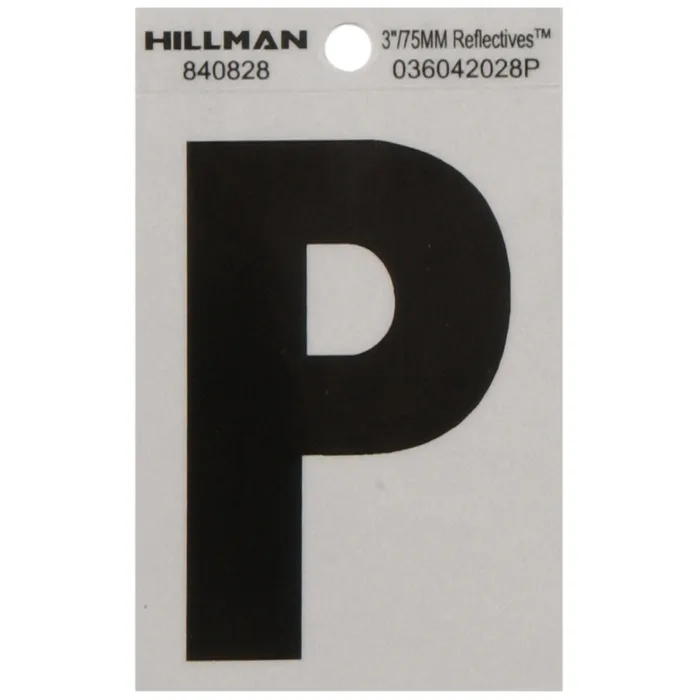 HILLMAN 3 in. Reflective Black Vinyl Self-Adhesive Letter P 1 pc (Pack of 6)