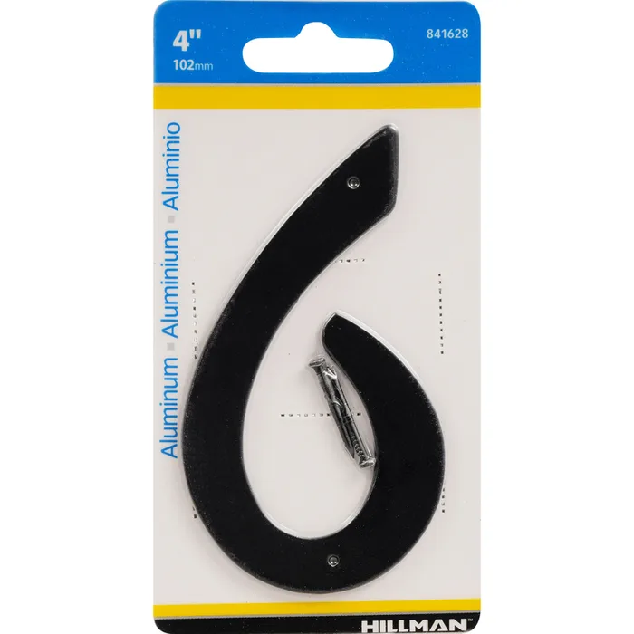 HILLMAN 4 in. Black Aluminum Nail-On Number 6 1 pc (Pack of 3)