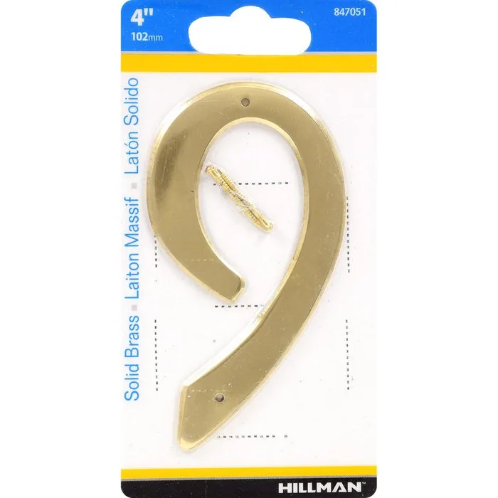 HILLMAN 4 in. Gold Brass Nail-On Number 9 1 pc (Pack of 3)