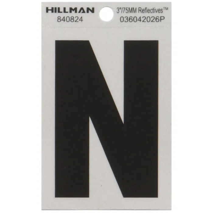 HILLMAN 3 in. Reflective Black Vinyl Self-Adhesive Letter N 1 pc (Pack of 6)