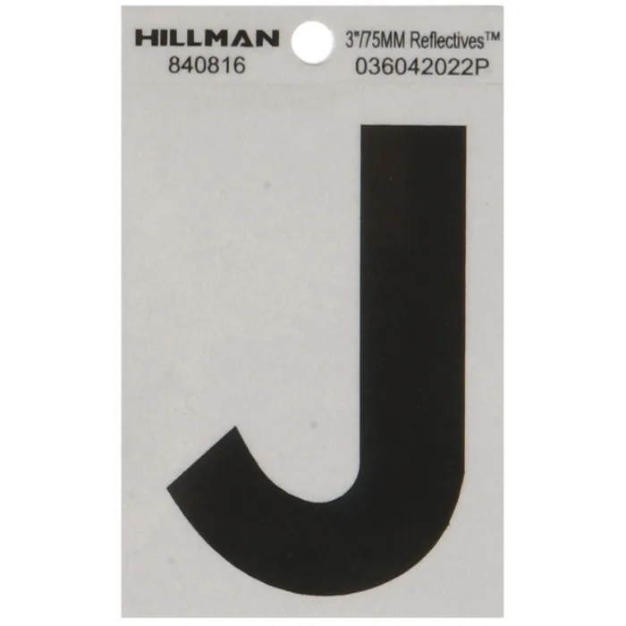 HILLMAN 3 in. Reflective Black Vinyl Self-Adhesive Letter J 1 pc (Pack of 6)