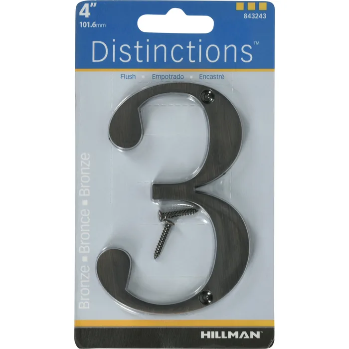 HILLMAN Distinctions 4 in. Bronze Zinc Die-Cast Screw-On Number 3 1 pc (Pack of 3)