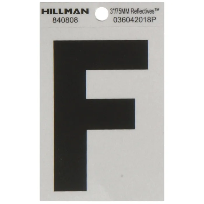HILLMAN 3 in. Reflective Black Vinyl Self-Adhesive Letter F 1 pc (Pack of 6)