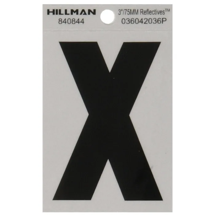 HILLMAN 3 in. Reflective Black Vinyl Self-Adhesive Letter X 1 pc (Pack of 6)