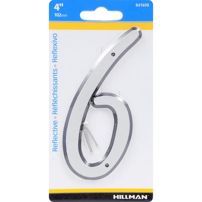 HILLMAN 4 in. Reflective Silver Plastic Nail-On Number 6 1 pc (Pack of 3)
