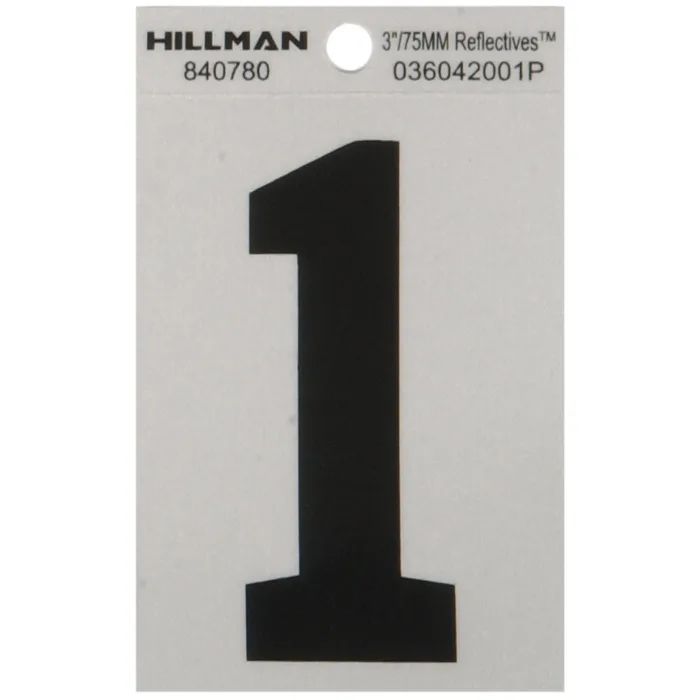 HILLMAN 3 in. Reflective Black Vinyl Self-Adhesive Number 1 1 pc (Pack of 6)