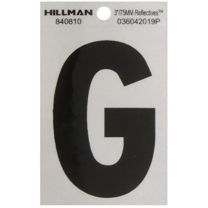 HILLMAN 3 in. Reflective Black Vinyl Self-Adhesive Letter G 1 pc (Pack of 6)