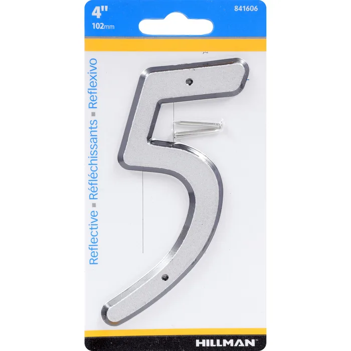 HILLMAN 4 in. Reflective Silver Plastic Nail-On Number 5 1 pc (Pack of 3)