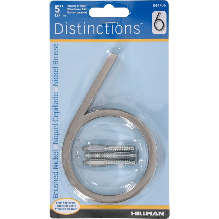 HILLMAN Distinctions 5 in. Silver Steel Screw-On Number 6 1 pc (Pack of 3)