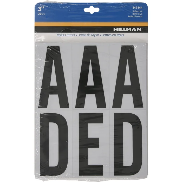 HILLMAN 3 in. Reflective Black Vinyl Self-Adhesive Letter Set A-Z 54 pc (Pack of 6)
