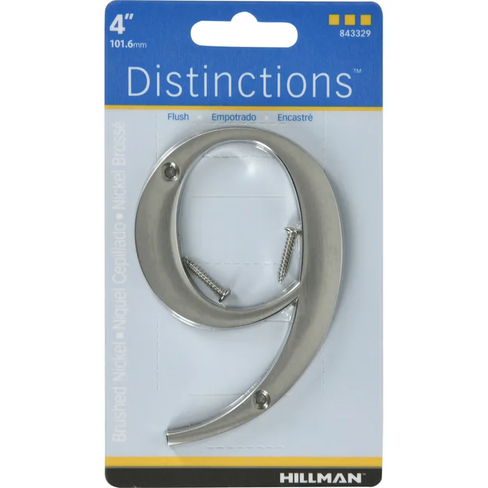 HILLMAN Distinctions 4 in. Silver Zinc Die-Cast Screw-On Number 9 1 pc (Pack of 3)