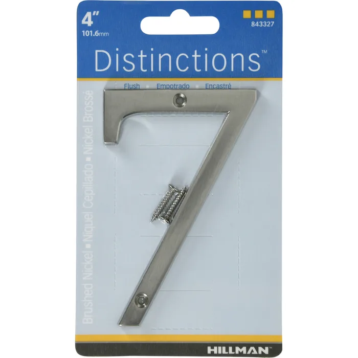 HILLMAN Distinctions 4 in. Silver Zinc Die-Cast Screw-On Number 7 1 pc (Pack of 3)