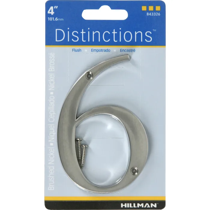HILLMAN Distinctions 4 in. Silver Zinc Die-Cast Screw-On Number 6 1 pc (Pack of 3)