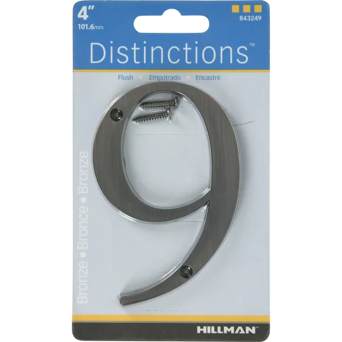 HILLMAN Distinctions 4 in. Bronze Zinc Die-Cast Screw-On Number 9 1 pc (Pack of 3)