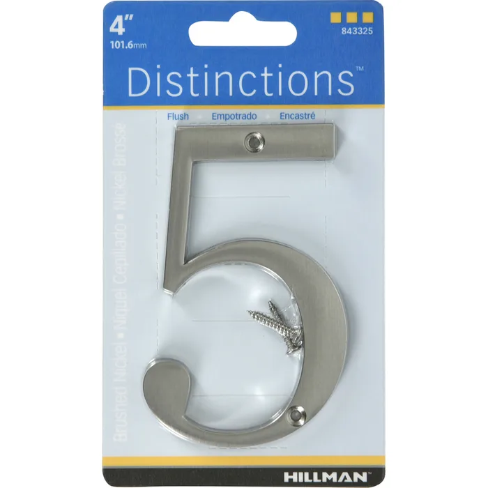HILLMAN Distinctions 4 in. Silver Zinc Die-Cast Screw-On Number 5 1 pc (Pack of 3)