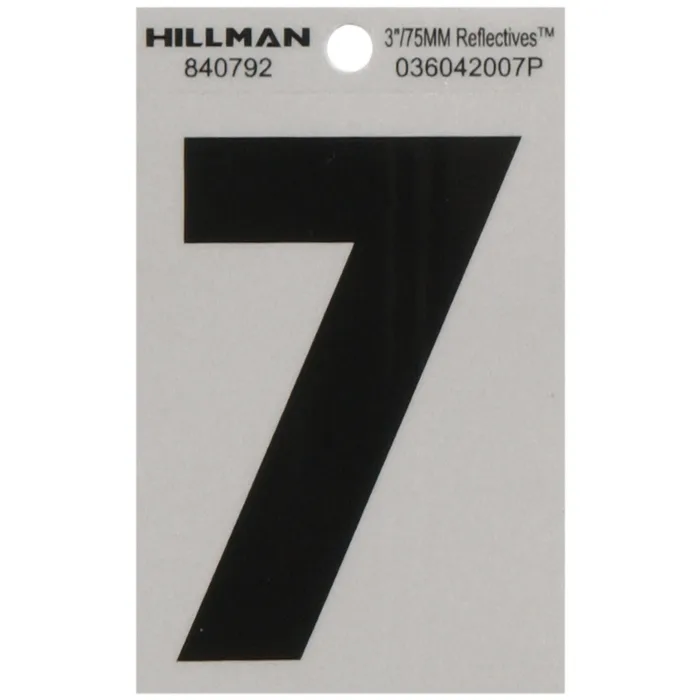 HILLMAN 3 in. Reflective Black Vinyl Self-Adhesive Number 7 1 pc (Pack of 6)