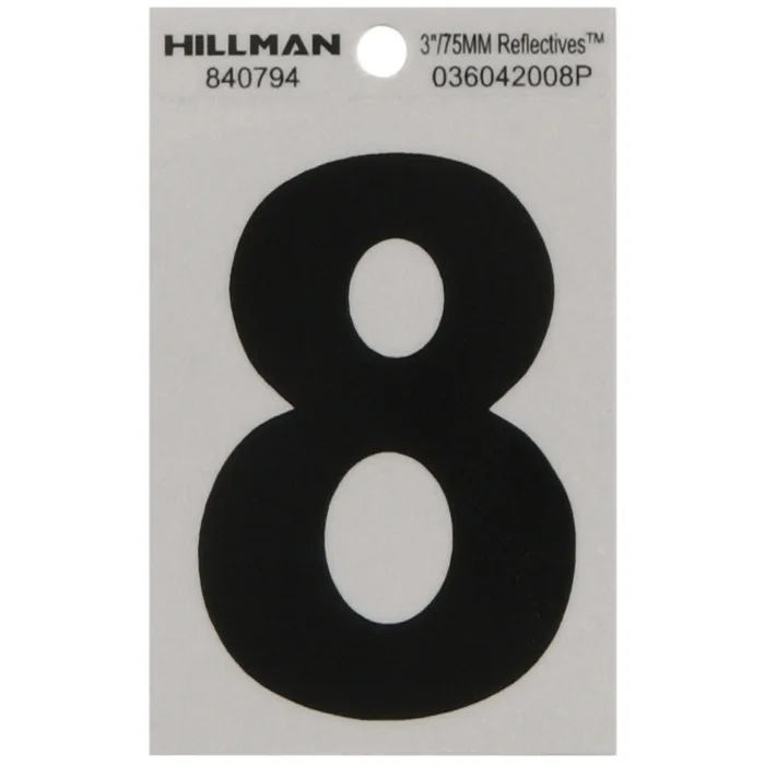 HILLMAN 3 in. Reflective Black Vinyl Self-Adhesive Number 8 1 pc (Pack of 6)