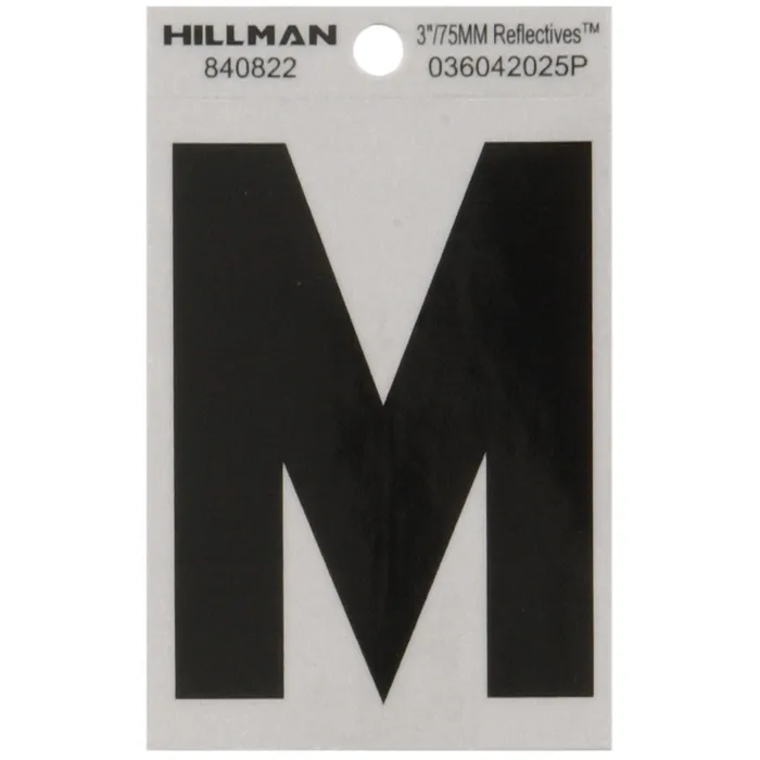 HILLMAN 3 in. Reflective Black Vinyl Self-Adhesive Letter M 1 pc (Pack of 6)