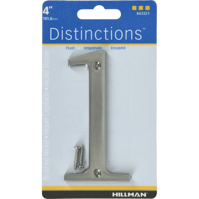 HILLMAN Distinctions 4 in. Silver Zinc Die-Cast Screw-On Number 1 1 pc (Pack of 3)
