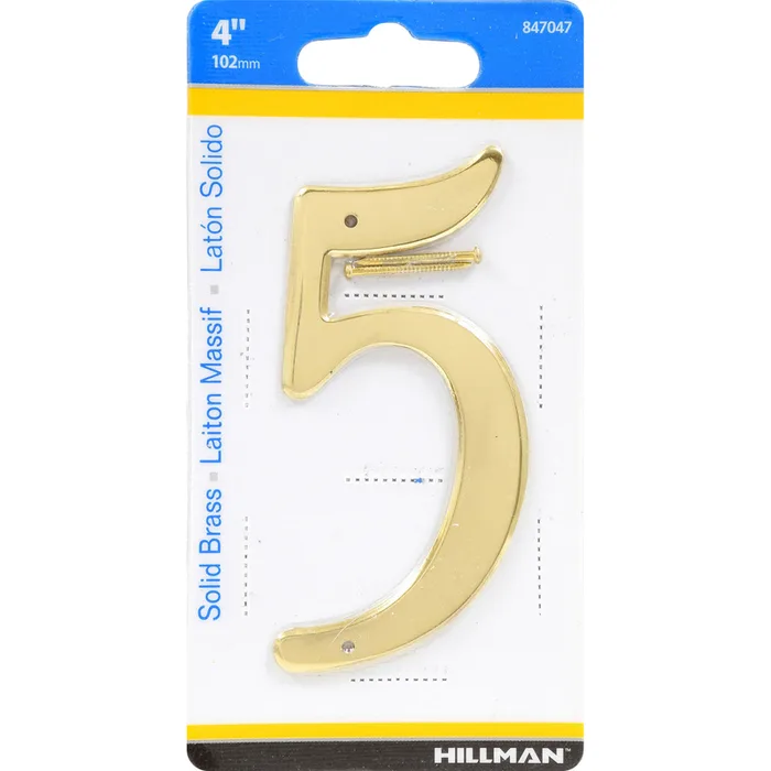 HILLMAN 4 in. Gold Brass Nail-On Number 5 1 pc (Pack of 3)