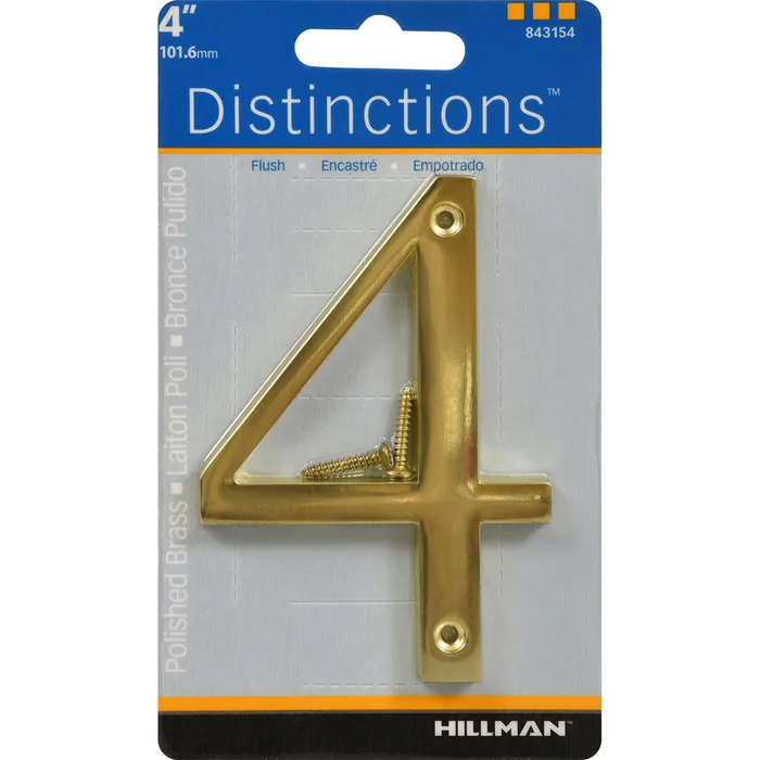 HILLMAN Distinctions 4 in. Gold Zinc Die-Cast Screw-On Number 4 1 pc (Pack of 3)