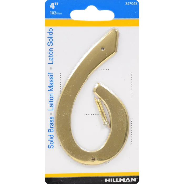 HILLMAN 4 in. Gold Brass Nail-On Number 6 1 pc (Pack of 3)