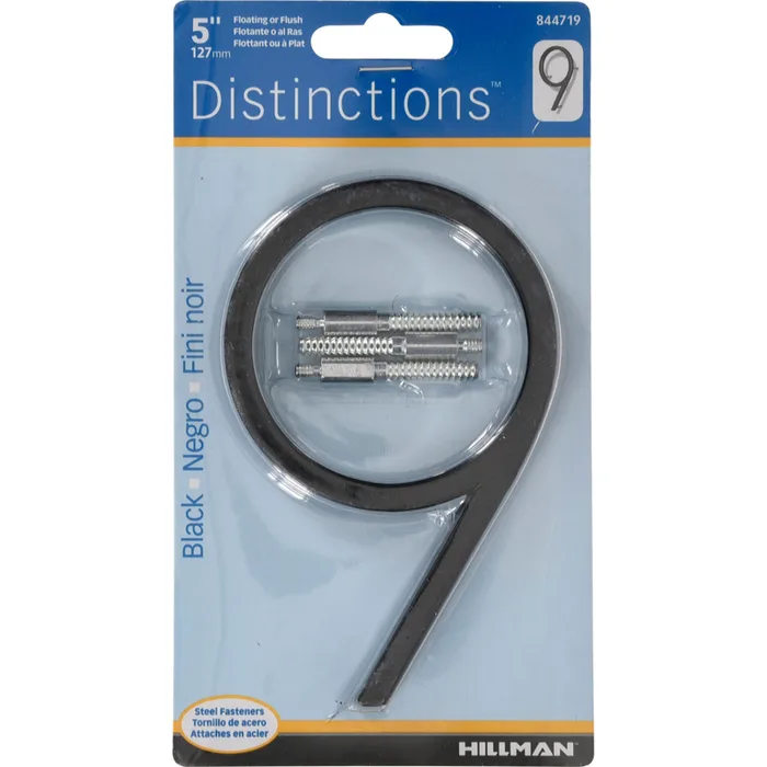 HILLMAN Distinctions 5 in. Black Steel Screw-On Number 9 1 pc (Pack of 3)