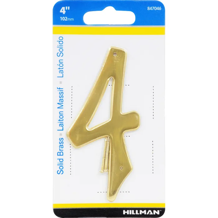HILLMAN 4 in. Gold Brass Nail-On Number 4 1 pc (Pack of 3)