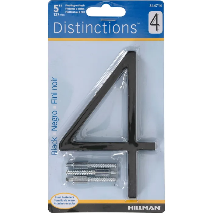HILLMAN Distinctions 5 in. Black Steel Screw-On Number 4 1 pc (Pack of 3)