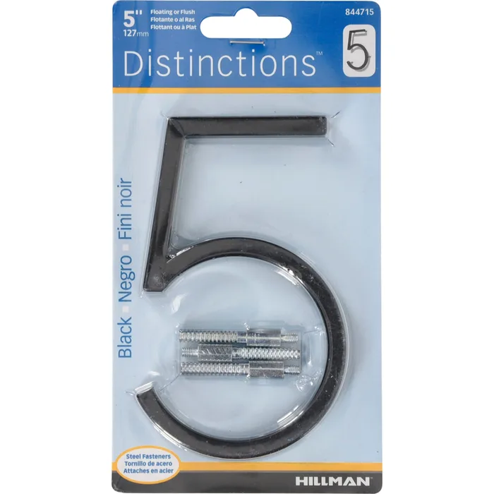 HILLMAN Distinctions 5 in. Black Steel Screw-On Number 5 1 pc (Pack of 3)