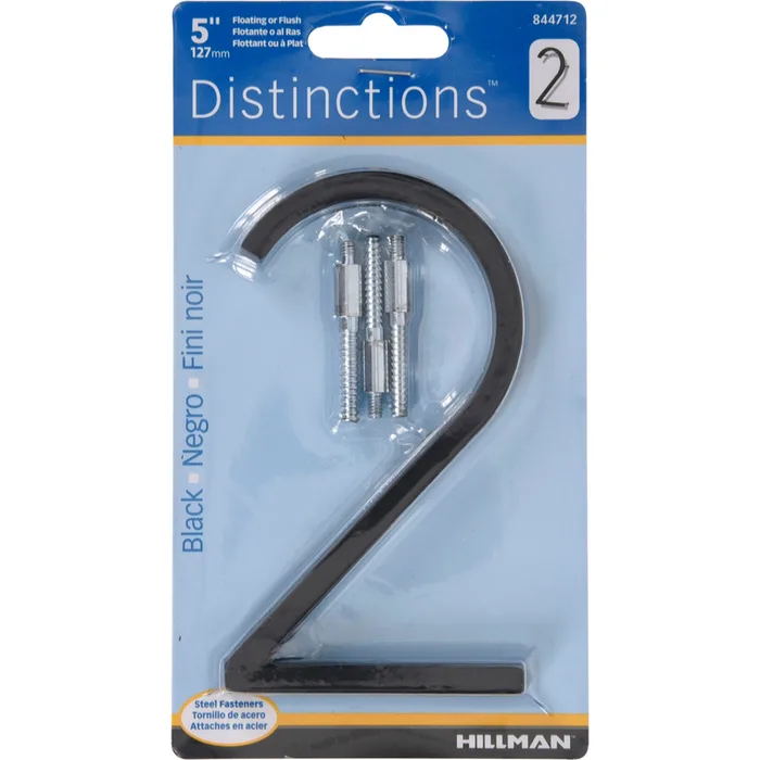 HILLMAN Distinctions 5 in. Black Steel Screw-On Number 2 1 pc (Pack of 3)