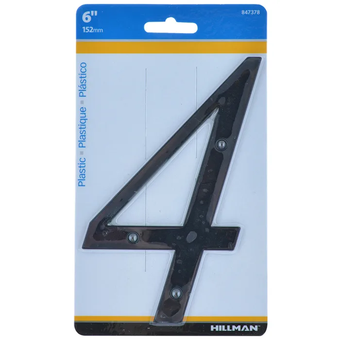 HILLMAN 6 in. Black Plastic Nail-On Number 4 1 pc (Pack of 3)