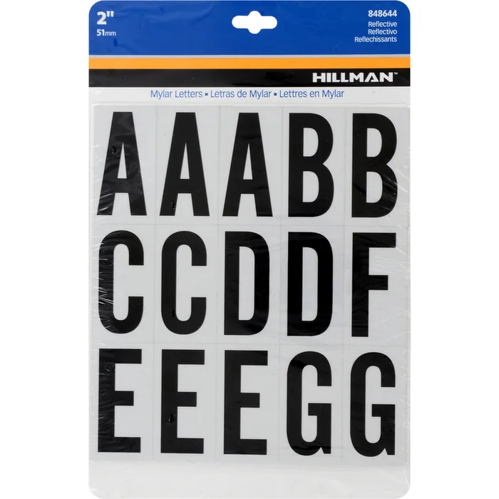 HILLMAN 2 in. Reflective Black Vinyl Self-Adhesive Letter Set A-Z 63 pc (Pack of 6)