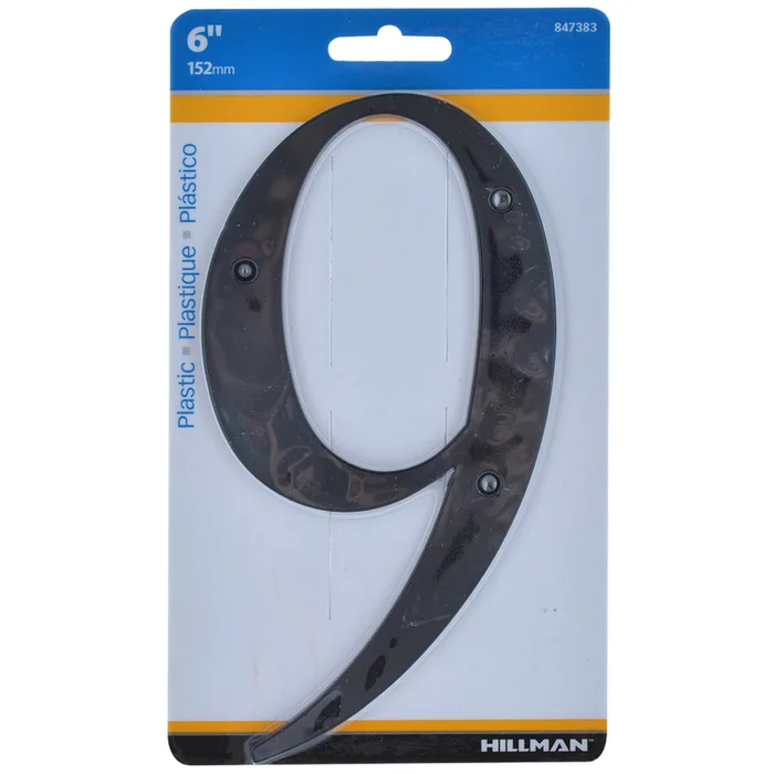 HILLMAN 6 in. Black Plastic Nail-On Number 9 1 pc (Pack of 3)