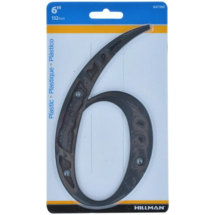 HILLMAN 6 in. Black Plastic Nail-On Number 6 1 pc (Pack of 3)