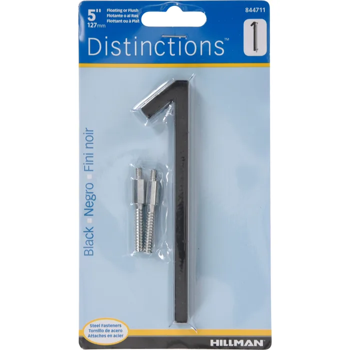 HILLMAN Distinctions 5 in. Black Steel Screw-On Number 1 1 pc (Pack of 3)