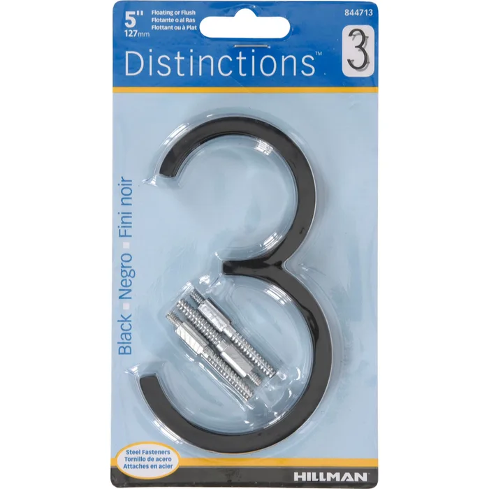 HILLMAN Distinctions 5 in. Black Steel Screw-On Number 3 1 pc (Pack of 3)