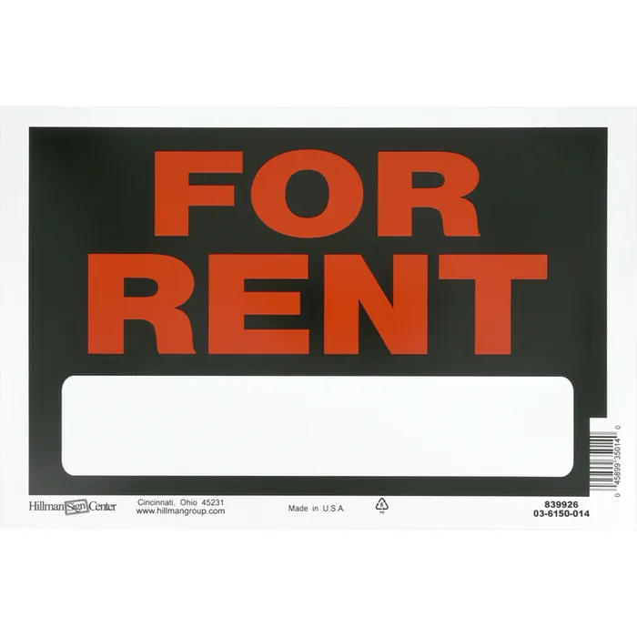 HILLMAN English Black For Rent Sign 8 in. H X 12 in. W (Pack of 6)
