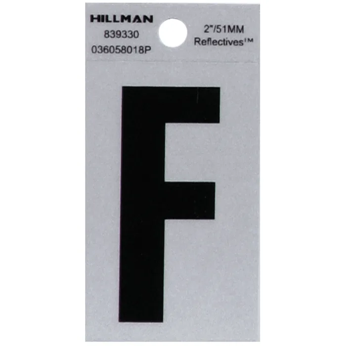 HILLMAN 2 in. Reflective Black Vinyl Self-Adhesive Letter F 1 pc (Pack of 6)