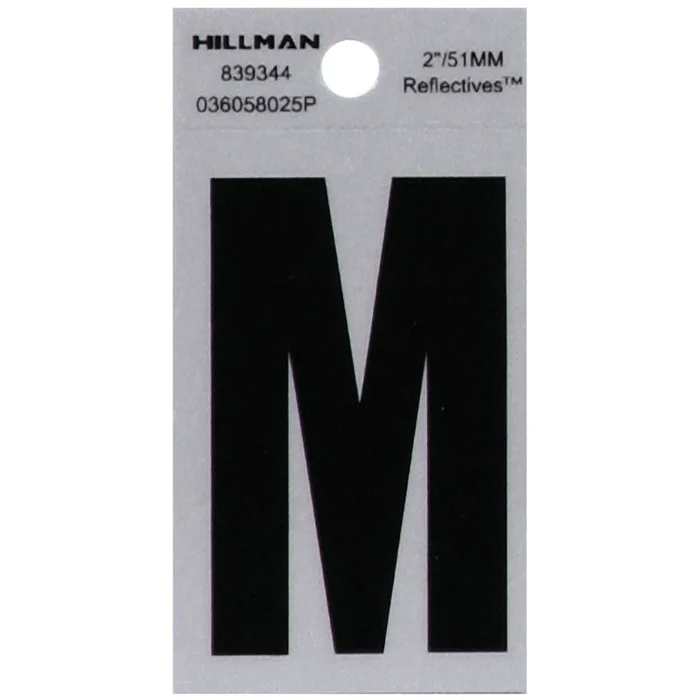 HILLMAN 2 in. Reflective Black Vinyl Self-Adhesive Letter M 1 pc (Pack of 6)