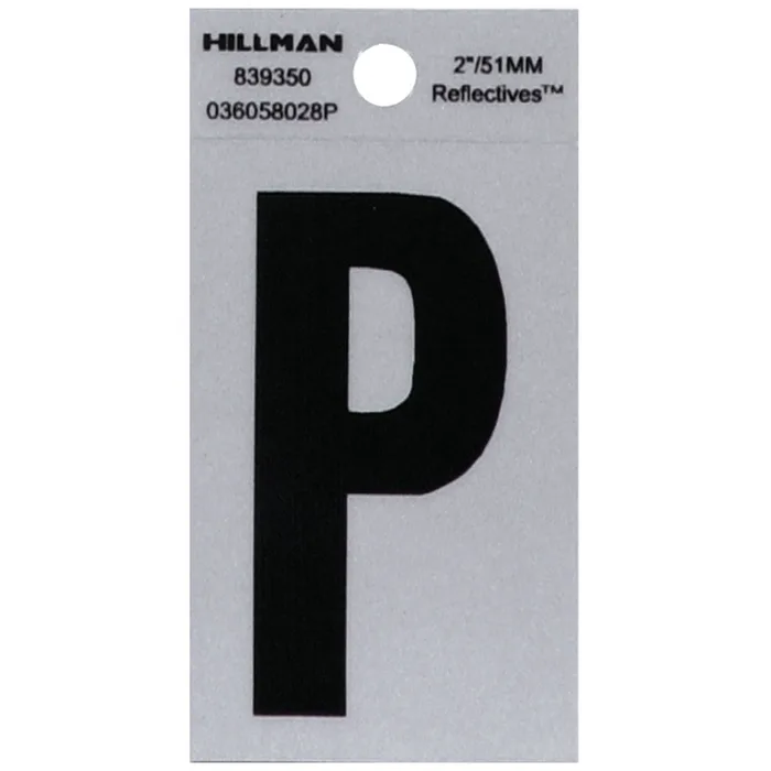 HILLMAN 2 in. Reflective Black Vinyl Self-Adhesive Letter P 1 pc (Pack of 6)