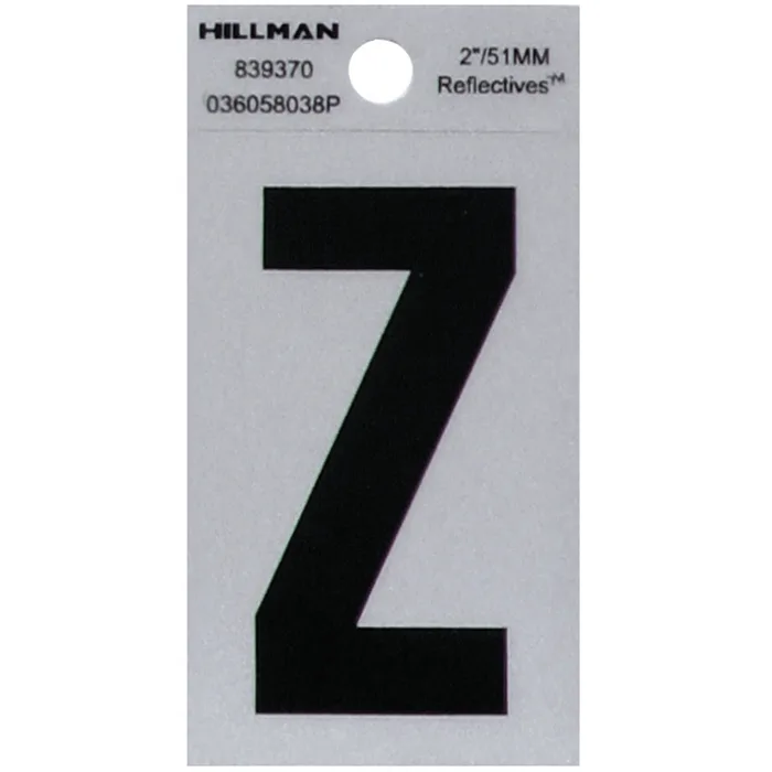 HILLMAN 2 in. Reflective Black Vinyl Self-Adhesive Letter Z 1 pc (Pack of 6)